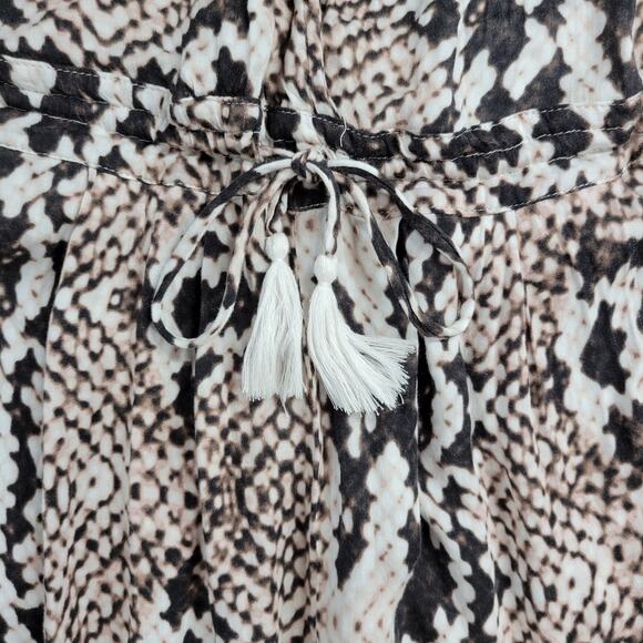Olivaceous Womens Jumpsuit Size S White Brown Snake Print Halter Tassel Backless - Picture 10 of 13